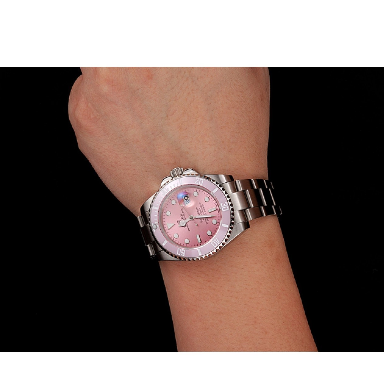 Aaa replica watch Pink Stainless Bracelet Rolex 1453865 Pink Submariner Steel Bezel Dial 0724